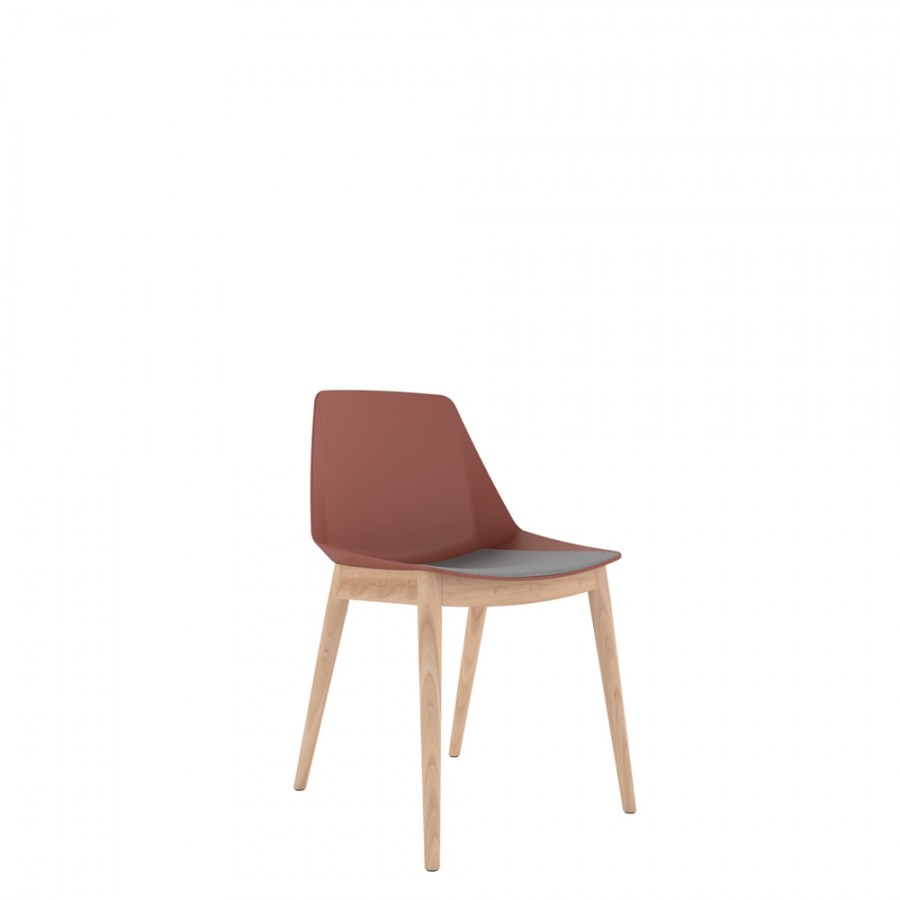 Polypropylene Shell Chair With Upholstered Seat Pad and Beech Wooden 4-Leg Frame